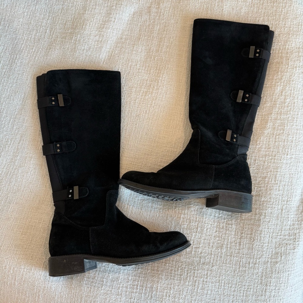 Aquatalia Black Suede Knee-High Boots